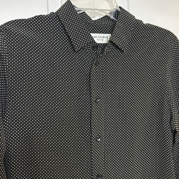 EUC SAINT LAURENT women’s black silk with tiny polka dots size 40 - Picture 2 of 8